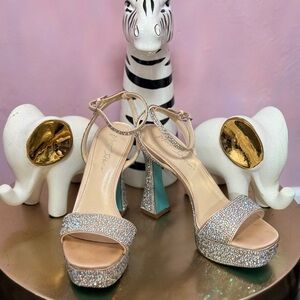 Betsey Johnson Silver Crystal Heels